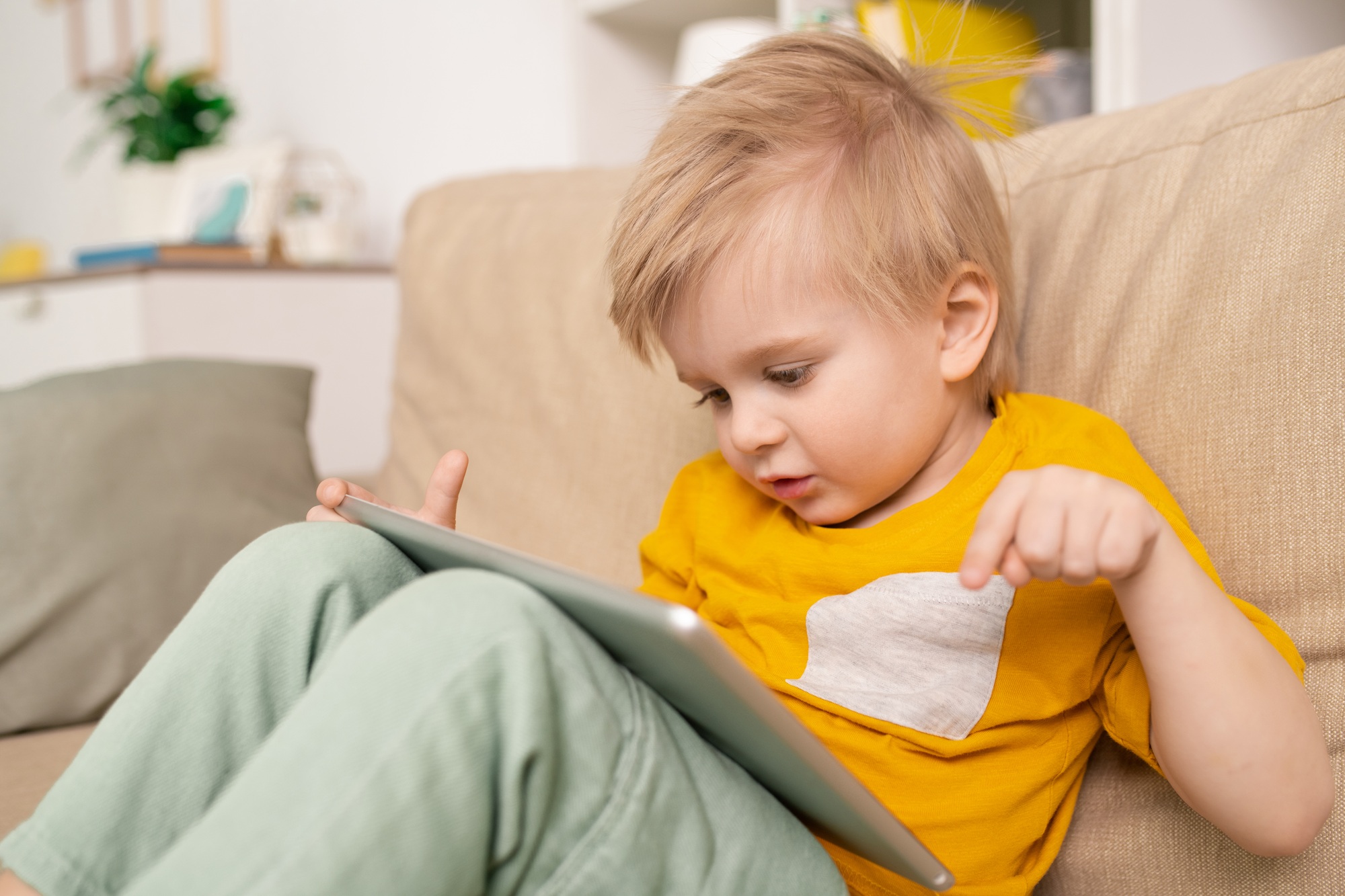 Talking to parent via telecommunication app on tablet